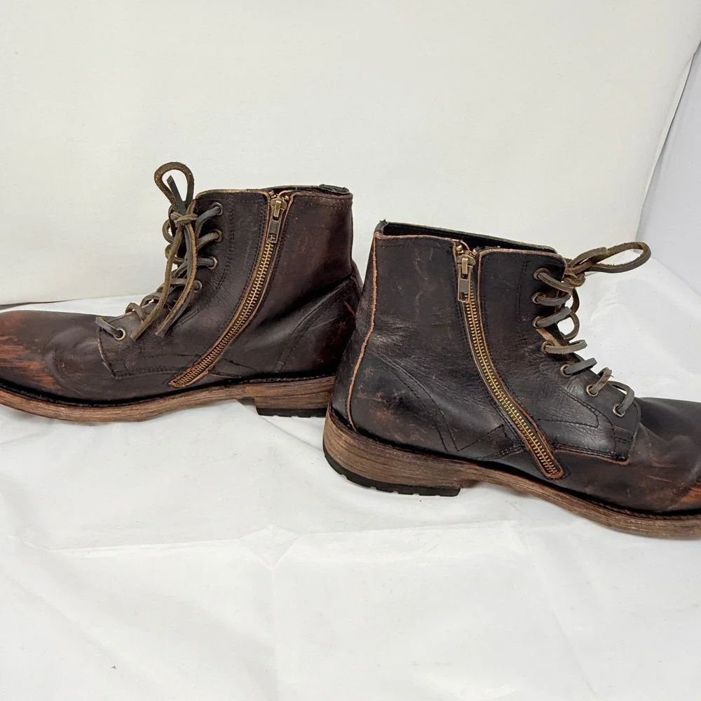 Freebird by Steven Pendleton Mens 12 Brown Leather Distressed Combat Boots Zip